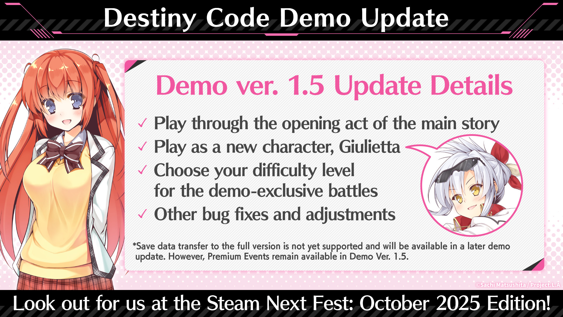 Destiny Code Demo Ver. 1.5 Is Now Available! Also Featured in Steam Next Fest October 2025!